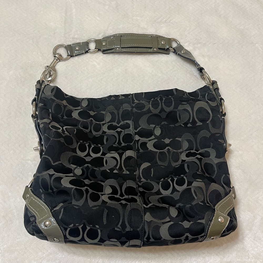 Coach Black and Gray Signature Shoulder Bag
